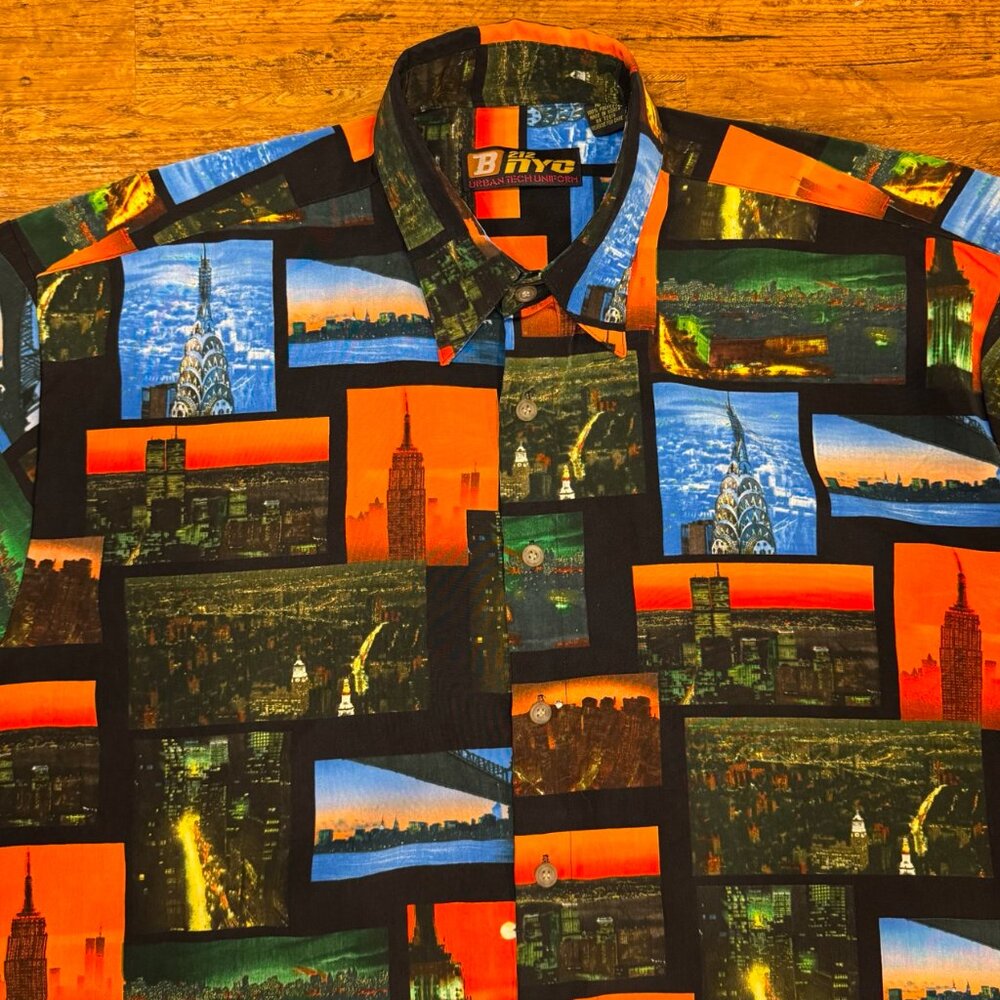 Vintage 212 NYC Urban Tech‎ Uniform New York CitySkyline Button Up Shirt Men's L